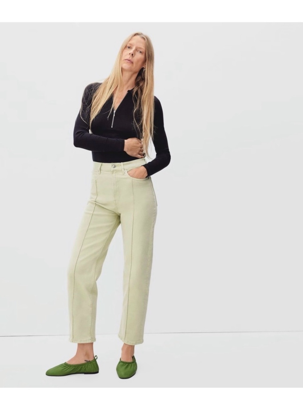 Everlane The Way High Jeans in Light Cotton Light Green Size 28R Straight Leg